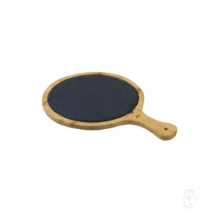 Slate & Bamboo Round Board, Wood Color, Each
