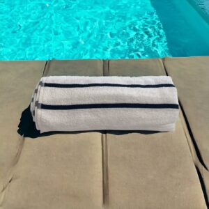 Pool Towel Premium, Navy Blue Horizontal Stripes, 1 Doz/Case