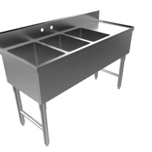 Bar Sink, 3 Compartments with Right Drainboard, Each